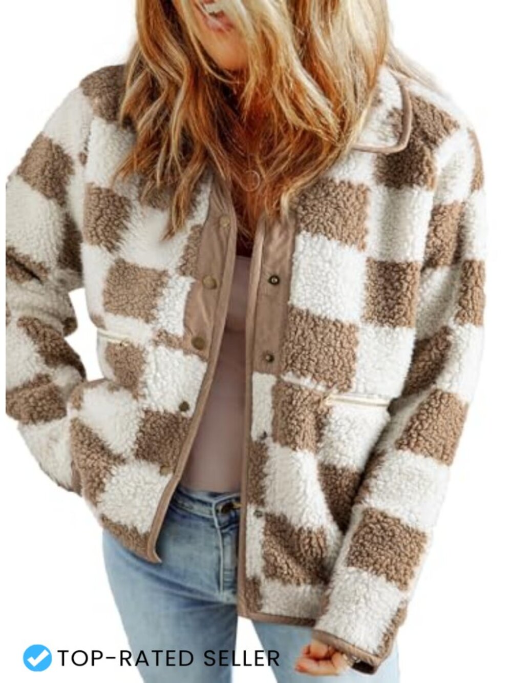 Fleece Lined Plaid Button Down Casual Jacket Women